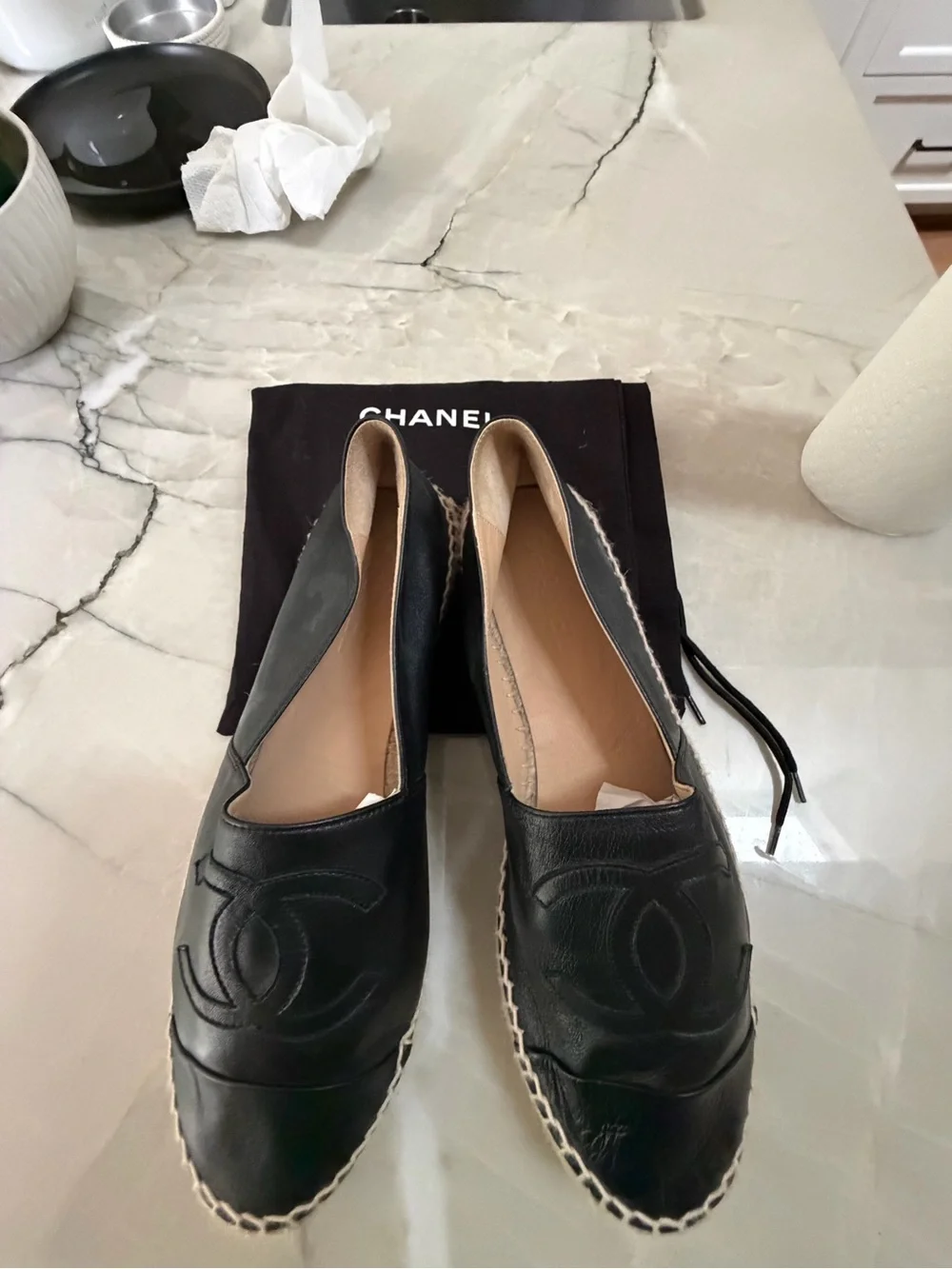 Chanel Black Lambskin Espadrilles